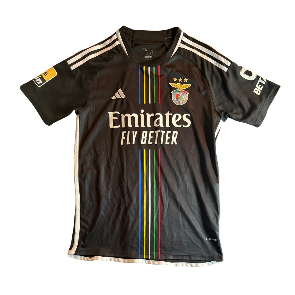 Adidas SL Benfica 2023-24 Away Jersey Mens Medium Black 120 Anos Sanches 85